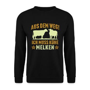 Aus dem Weg ich muss Kühe melken - Unisex Pullover - Schwarz - Vorne - Alina (178cm) & Michal (187cm)
