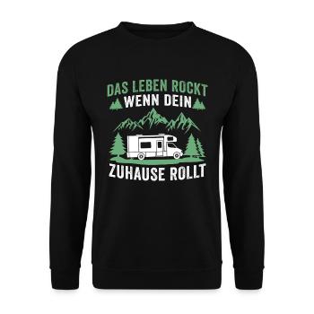 Das leben rockt wenn dein zuhause rollt wohnmobil - Unisex Pullover - Schwarz - Vorne - Alina (178cm) & Michal (187cm)