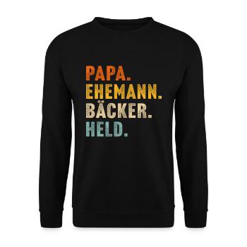 papa ehemann Bäcker held - Unisex Pullover - Schwarz - Vorne - Alina (178cm) & Michal (187cm)