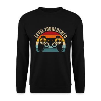 19th birthday - 19 years Gamer Level 19 unlocked - Unisex Sweatshirt - black - Front - Alina (178cm) & Michal (187cm)