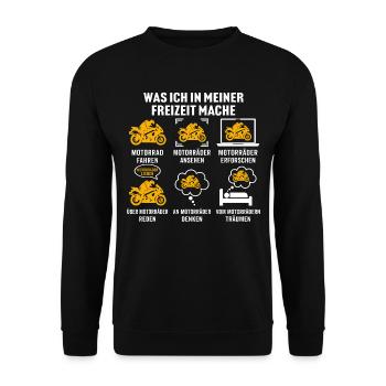 Was ich in meiner freizeit mache motorrad - Unisex Pullover - Schwarz - Vorne - Alina (178cm) & Michal (187cm)