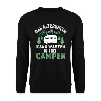 das altersheim kann warten ich geh campen - Unisex Pullover - Schwarz - Vorne - Alina (178cm) & Michal (187cm)