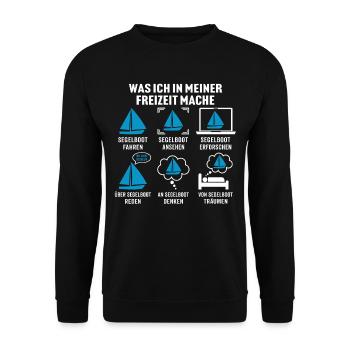 Was ich in meiner freizeit mache segelboot fahren - Unisex Pullover - Schwarz - Vorne - Alina (178cm) & Michal (187cm)