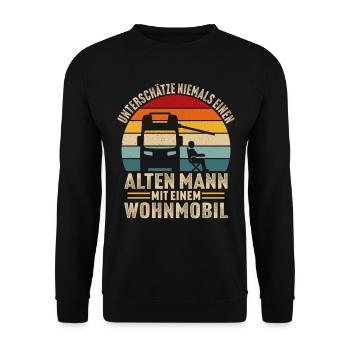 Alten Mann mit einem Wohnmobil - Unisex Pullover - Schwarz - Vorne - Alina (178cm) & Michal (187cm)