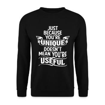 EINZIGARTIG BEDEUTET NICHT NÜTZLICH - Unisex Pullover - Schwarz - Vorne - Alina (178cm) & Michal (187cm)