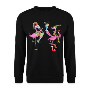 Flamingo-Weihnachten. Weihnachtsgeschenk - Unisex Pullover - Schwarz - Vorne - Alina (178cm) & Michal (187cm)