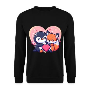 Renard mignon câlin pingouin - Sweat-shirt Unisexe - noir - Devant - Alina (178cm) & Michal (187cm)