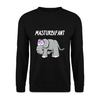 Elefant, Lustig Mastubieren - Unisex Pullover - Schwarz - Vorne - Alina (178cm) & Michal (187cm)
