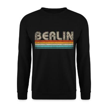 Berlin Hauptstadt Retro Streifen 70er 80er Jahre - Unisex Pullover - Schwarz - Vorne - Alina (178cm) & Michal (187cm)