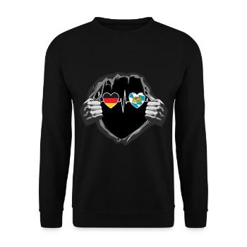Deutschland und Bayern Fahne Flaggen - Unisex Pullover - Schwarz - Vorne - Alina (178cm) & Michal (187cm)