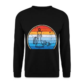 Retro Schachbrett Schachfigur Schachmatt Schach - Unisex Pullover - Schwarz - Vorne - Alina (178cm) & Michal (187cm)