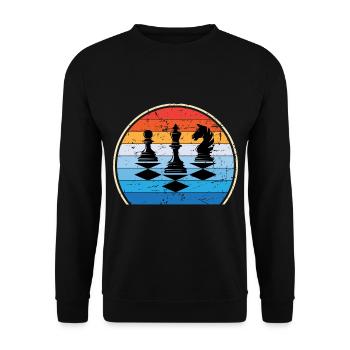 Retro Schachbrett Schachfigur Schachmatt Schach - Unisex Pullover - Schwarz - Vorne - Alina (178cm) & Michal (187cm)
