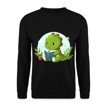 Dino lit un livre - Sweat-shirt Unisexe - noir - Devant - Alina (178cm) & Michal (187cm)