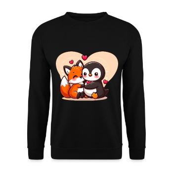Renard mignon câlin pingouin - Sweat-shirt Unisexe - noir - Devant - Alina (178cm) & Michal (187cm)
