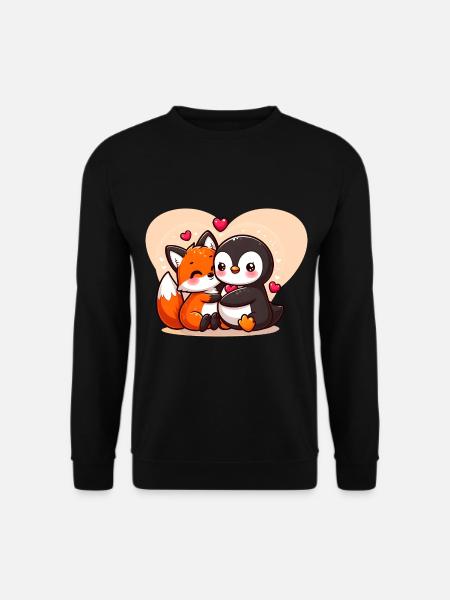 Niedlicher Pinguin umarmt Fuchs - Unisex Pullover - Schwarz