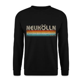 Neukölln Berlin Hauptstadt Bezirk Kiez Retro 80er - Unisex Pullover - Schwarz - Vorne - Alina (178cm) & Michal (187cm)
