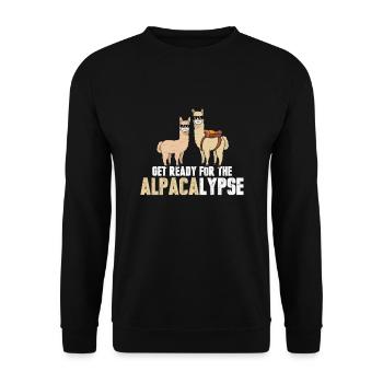 The Alpacalypse Funny alpaca T-shirt - Unisex Sweatshirt - black - Front - Alina (178cm) & Michal (187cm)