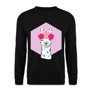 Lama with flower wreath Alpaca LLama animal gift - Unisex Sweatshirt - black - Front - Alina (178cm) & Michal (187cm)