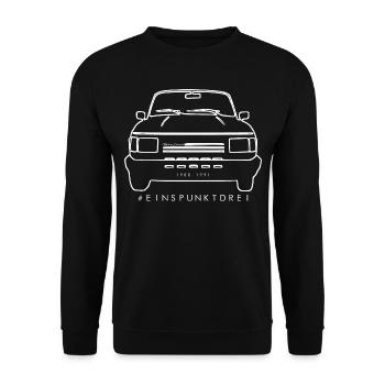 Wartburg #EINSPUNKTDREI - IFA - DDR - Unisex Pullover - Schwarz - Vorne - Alina (178cm) & Michal (187cm)