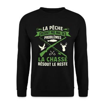 Cadeau Chasse Pêche Chasseur T-Shirt Pêcheur - Sweat-shirt Unisexe - noir - Devant - Alina (178cm) & Michal (187cm)