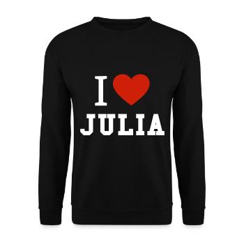 I love Julia Geschenk Beziehung Valentinstag - Unisex Pullover - Schwarz - Vorne - Alina (178cm) & Michal (187cm)