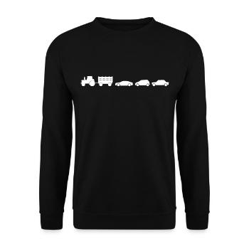 Traktor mit Anhänger und Autos - Unisex Pullover - Schwarz - Vorne - Alina (178cm) & Michal (187cm)