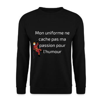 Mon uniforme ne cache pas ma passion pour l'humour - Sweat-shirt Unisexe - noir - Devant - Alina (178cm) & Michal (187cm)