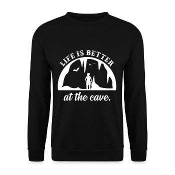 Life is better in the cave gift hobby - Unisex Sweatshirt - black - Front - Alina (178cm) & Michal (187cm)