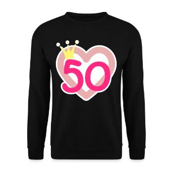 50th Birthday Princess Pink Crown Motif Fifty - Unisex Sweatshirt - black - Front - Alina (178cm) & Michal (187cm)