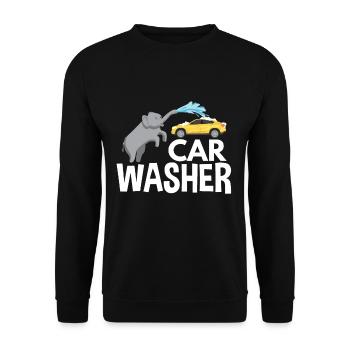 Ein Elefant der Autos wäscht mit dem Rüssel - Unisex Pullover - Schwarz - Vorne - Alina (178cm) & Michal (187cm)
