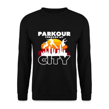 Parkour durch meine urbane Stadt Streetstyle - Unisex Pullover - Schwarz - Vorne - Alina (178cm) & Michal (187cm)