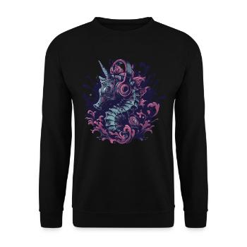 Une licorne hippocampe écoute de la musique - Sweat-shirt Unisexe - noir - Devant - Alina (178cm) & Michal (187cm)