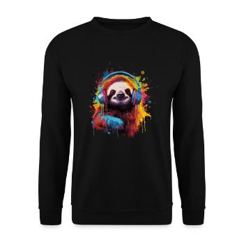 Faultier hört Musik mit Kopfhörern - Unisex Pullover - Schwarz - Vorne - Alina (178cm) & Michal (187cm)
