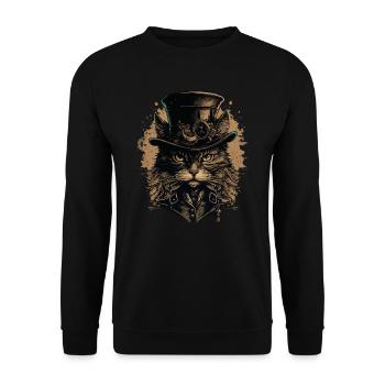 Chat Steampunk - Sweat-shirt Unisexe - noir - Devant - Alina (178cm) & Michal (187cm)