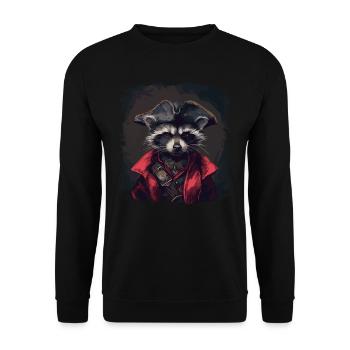 Waschbär Pirat - Unisex Pullover - Schwarz - Vorne - Alina (178cm) & Michal (187cm)