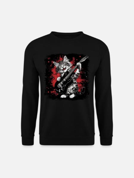 Katze spielt Gitarre - Unisex Pullover - Schwarz
