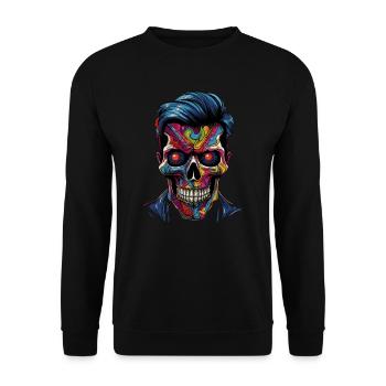 Bunter Popart Schädel - Unisex Pullover - Schwarz - Vorne - Alina (178cm) & Michal (187cm)