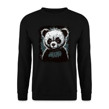 Trauriger Panda - Unisex Pullover - Schwarz - Vorne - Alina (178cm) & Michal (187cm)