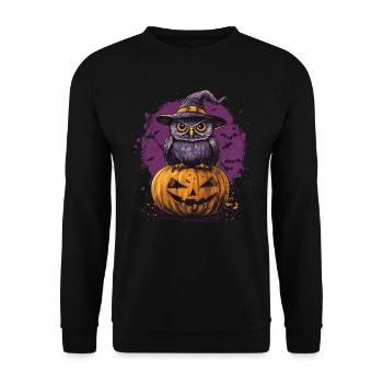 Lustige Halloween Eule - Unisex Pullover - Schwarz - Vorne - Alina (178cm) & Michal (187cm)