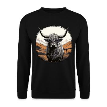 Schottisches Hochlandrind - Unisex Pullover - Schwarz - Vorne - Alina (178cm) & Michal (187cm)
