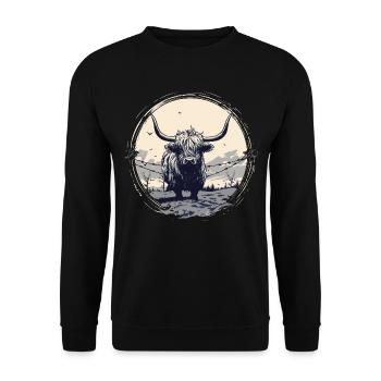 Schottisches Hochlandrind - Unisex Pullover - Schwarz - Vorne - Alina (178cm) & Michal (187cm)