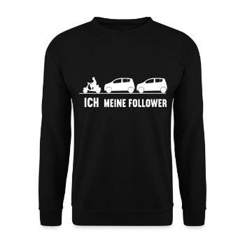 ich meine follower Roller Rollerfahrer Moped - Unisex Pullover - Schwarz - Vorne - Alina (178cm) & Michal (187cm)