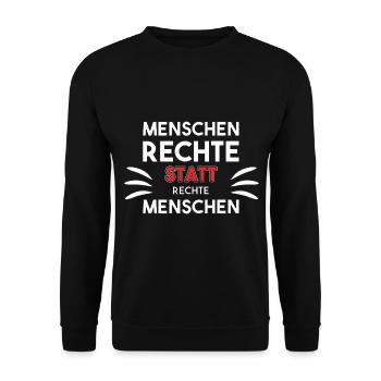 Menschenrechte statt rechte Menschen Geschenk Idee - Unisex Pullover - Schwarz - Vorne - Alina (178cm) & Michal (187cm)