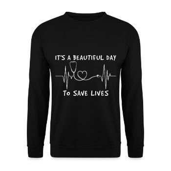 Menschenretter Sanitäter - Unisex Pullover - Schwarz - Vorne - Alina (178cm) & Michal (187cm)