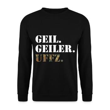 Geil. Geiler. Uffz. Bundeswehr Soldat - Unisex Pullover - Schwarz - Vorne - Alina (178cm) & Michal (187cm)