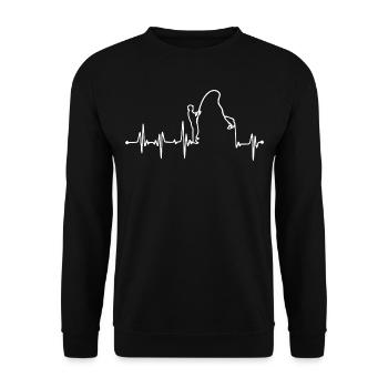 Angler - Angeln - Heartbeat - EKG - Unisex Pullover - Schwarz - Vorne - Alina (178cm) & Michal (187cm)