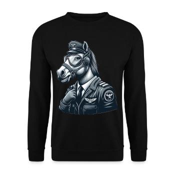 Cute Horse Pilot - Unisex Sweatshirt - black - Front - Alina (178cm) & Michal (187cm)