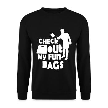 Check Out My Fun Bags - Unisex Pullover - Schwarz - Vorne - Alina (178cm) & Michal (187cm)