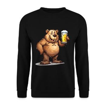 Cute Bear Drinking Beer 2 - Unisex Pullover - Schwarz - Vorne - Alina (178cm) & Michal (187cm)