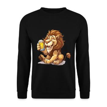 Cute Lion Drinking Beer 2 - Unisex Pullover - Schwarz - Vorne - Alina (178cm) & Michal (187cm)